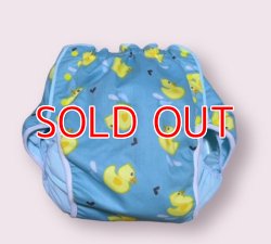 Photo1: Adult baby diaper cover duck pattern blue green polyurethane waterproof 4L