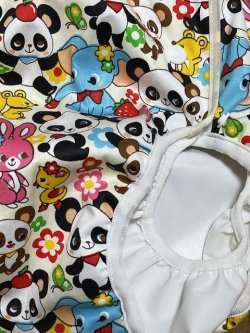Photo2: Adult baby diaper cover panda animal pattern polyurethane waterproof off white