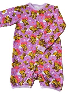 Photo1: Adult Baby Romper open in front long length teddy bear pattern