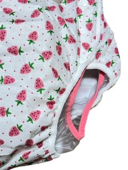 Photo2: Adult baby diaper cover strawberry pattern with pvc waterproof waist strap