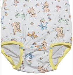 Photo3: Adult Baby Onesie dog Pattern long sleeves (ribbed light yellow)