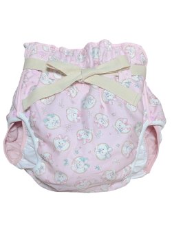 Photo1: Adult baby diaper cover rabbit pattern with pile waterproof waist strap