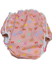 Adult baby diaper cover with bear and flower check pattern urethane waterproof