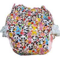 Adult baby diaper cover panda pattern polyurethane waterproof pink / lace on hip