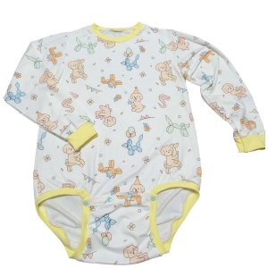 Photo: Adult Baby Onesie dog Pattern long sleeves (ribbed light yellow)