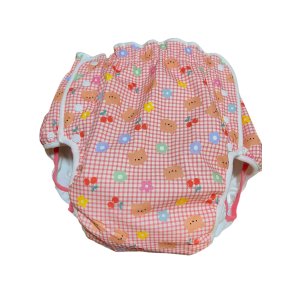 Photo: Adult baby diaper cover with bear and flower check pattern urethane waterproof