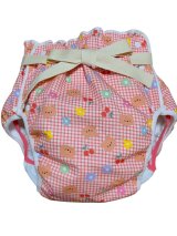 Photo: Adult baby diaper cover with bear and flower check pattern urethane waterproof waist strap