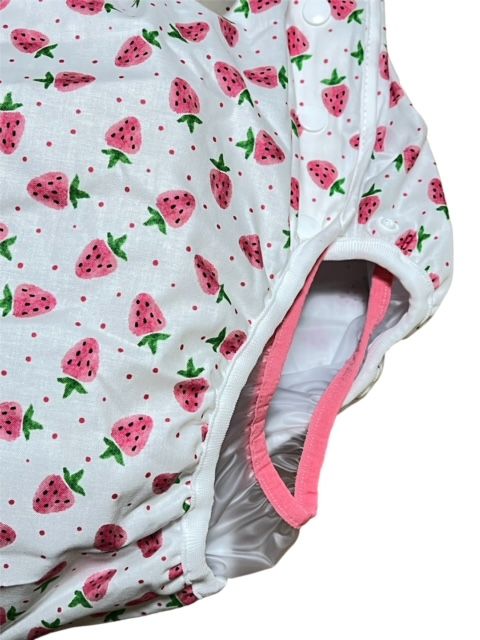 Photo2: Adult baby diaper cover strawberry pattern with pvc waterproof waist strap