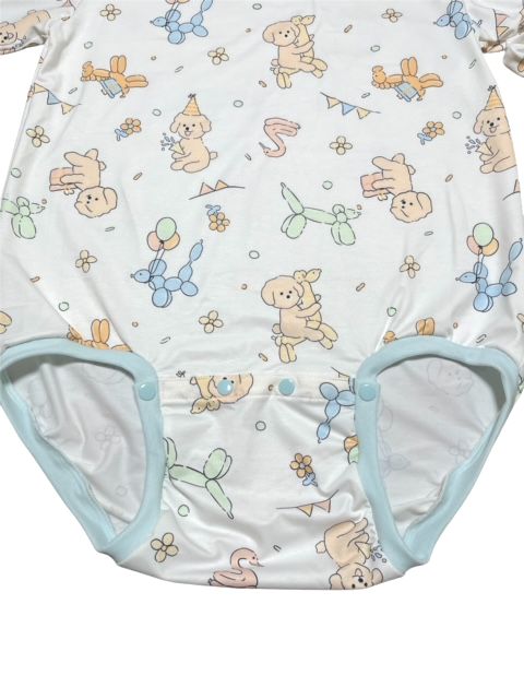 Photo: Adult Baby Onesie dog Pattern long sleeves (ribbed light blue)