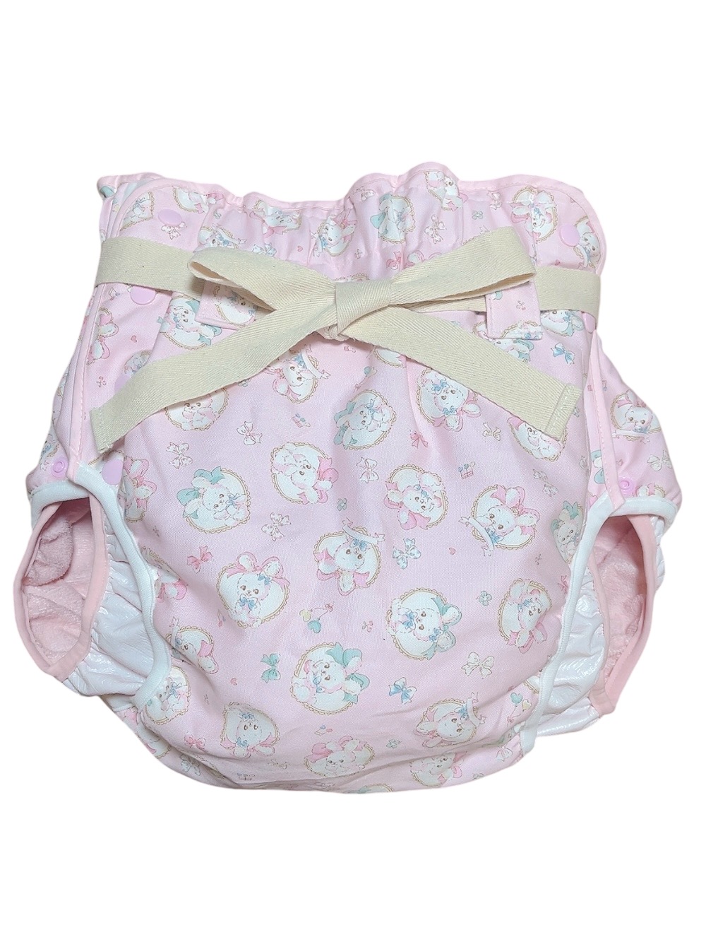 Photo1: Adult baby diaper cover rabbit pattern with pile waterproof waist strap