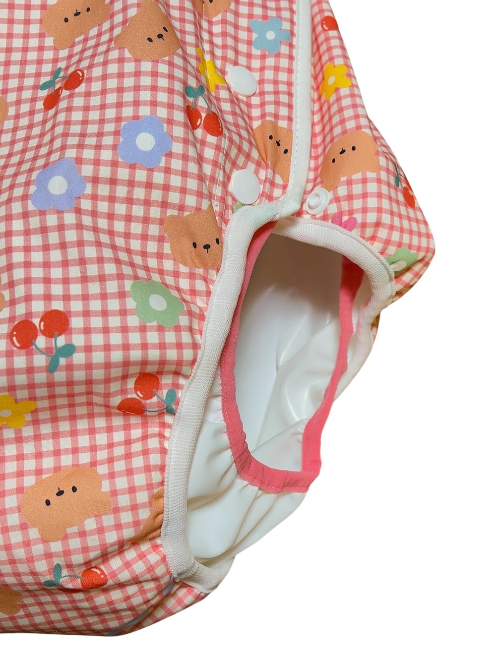 Photo: Adult baby diaper cover with bear and flower check pattern urethane waterproof waist strap