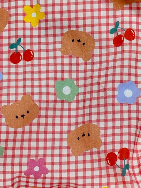 Photo4: Adult baby diaper cover with bear and flower check pattern urethane waterproof waist strap