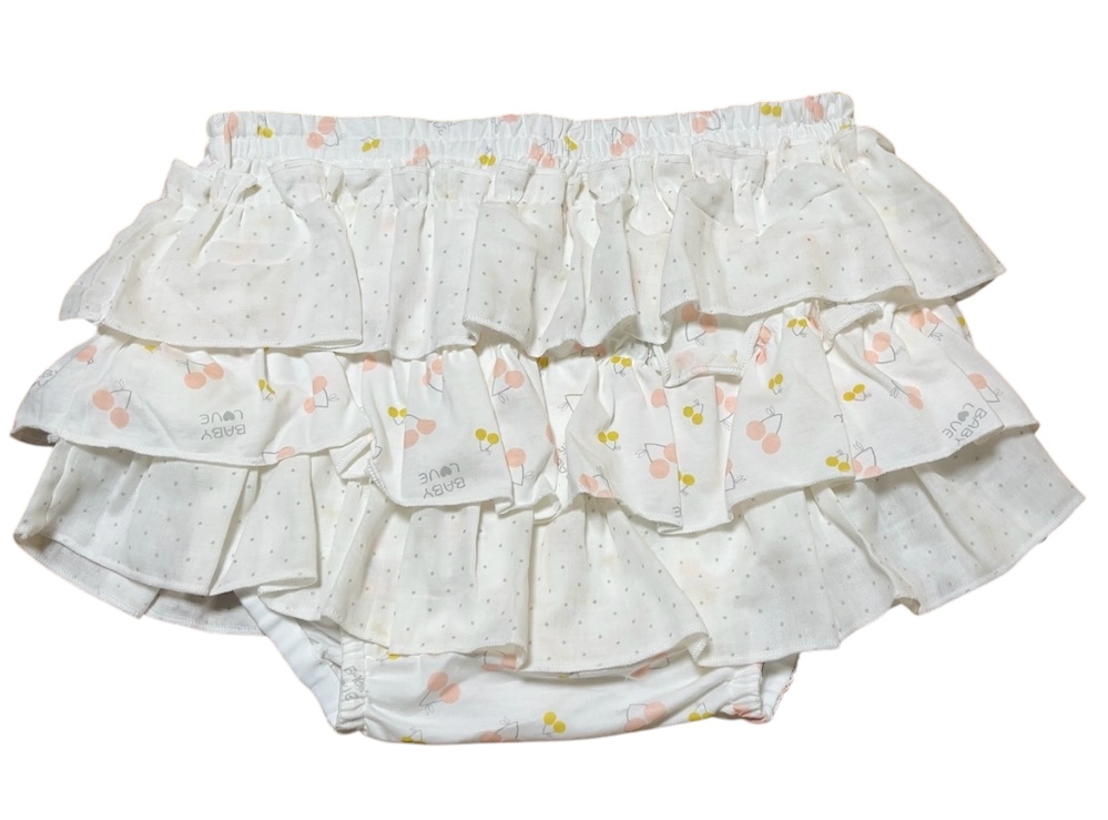 Photo1: Adult Baby Bloomers with frilled skirt cherry & BABYLOVE Logo Pattern